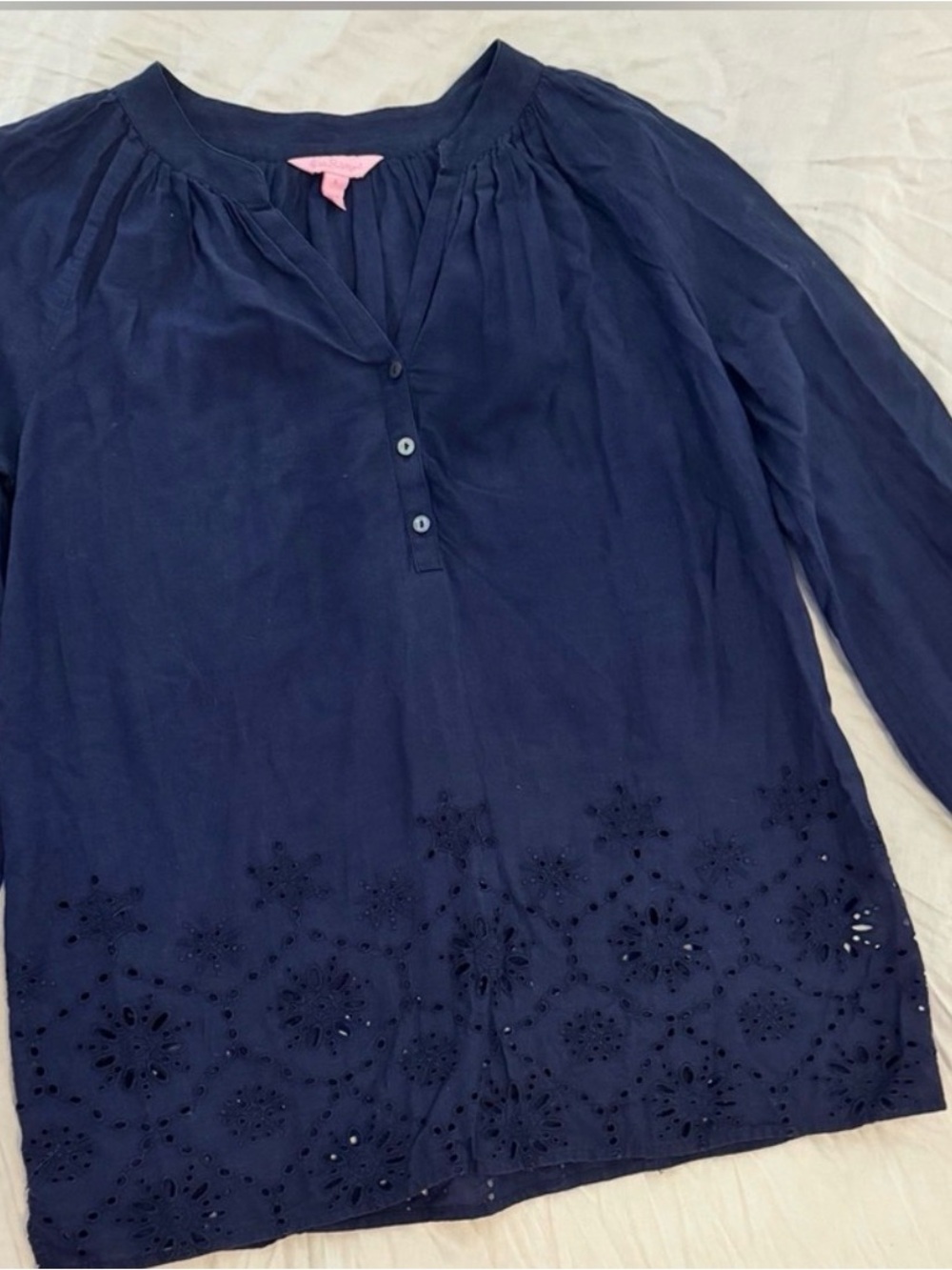 Lilly Pulitzer Navy Eyelet Embroidered Tunic Blouse Small